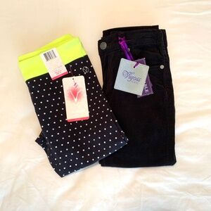 Vigoss Girls Black Stretch Corduroy Jeans & Star/ Dot Leggings Size 14
